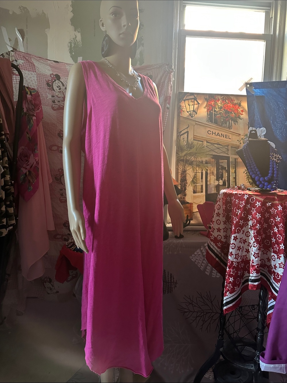 Women's Sleeveless Fuchsia Slip Dress